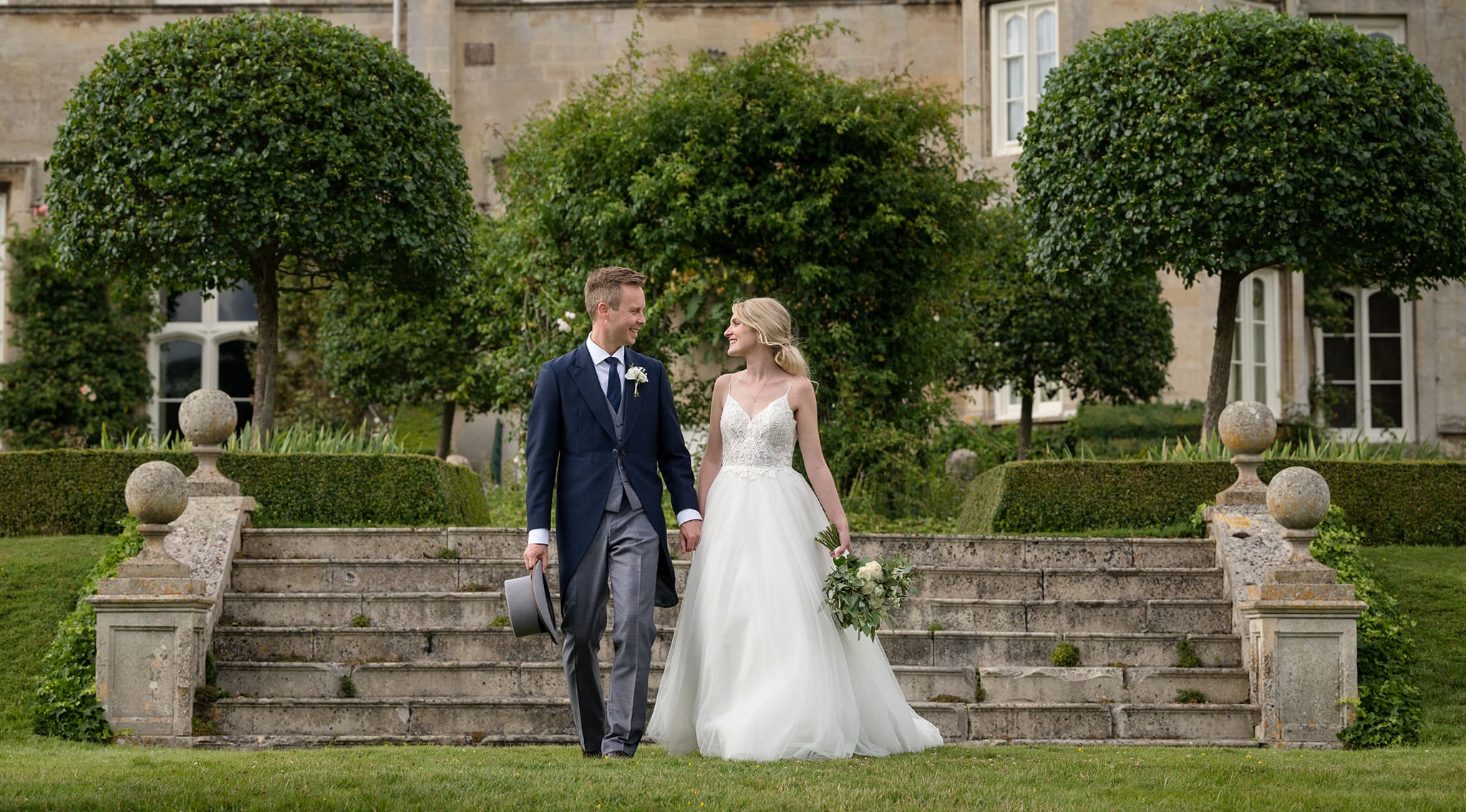 Bride & groom in Deene Park gardens